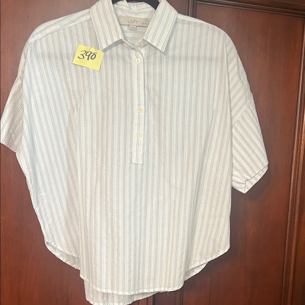 LOFTCasual White and Blue Striped Shirt Size SP